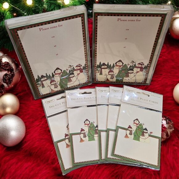 VTG Snowman Caspari Holiday Invites Die-Cut Place Cards Let it Snow Dana Strange - Picture 1 of 8